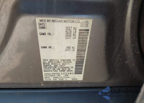 2016 Nissan Altima 2.5 Sl z USA, uszkodzony, nr VIN 1N4AL3AP3GC125582